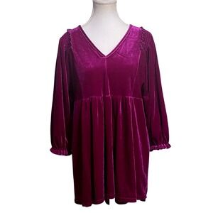 Umgee Velvet Long Sleeve V Neck Ruffle Festival Hippie Boho Blouse Tunic Small
